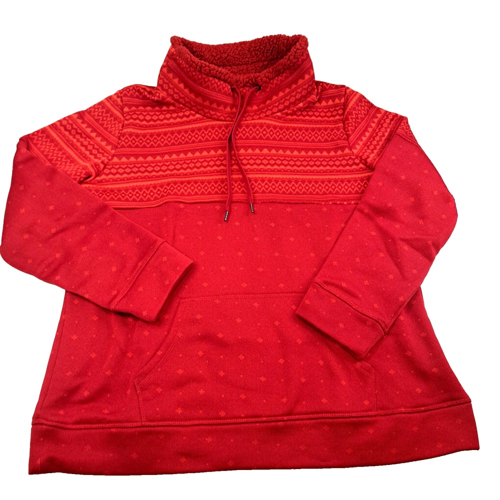St Johns Bay‎ Sweatshirt Womens XXL Red Fair Isle Cowl Neck Long Sleeve Pullover
